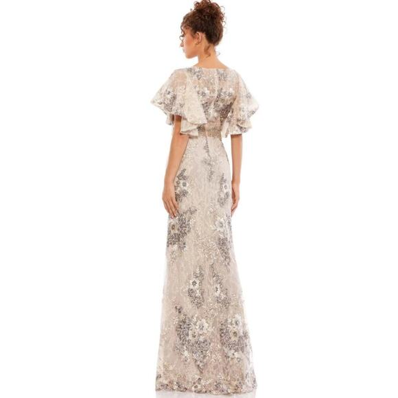 B69 Mac Duggal Floral Embellished Sequins Long Gown Womens 12 Wedding Modest - Picture 2 of 10